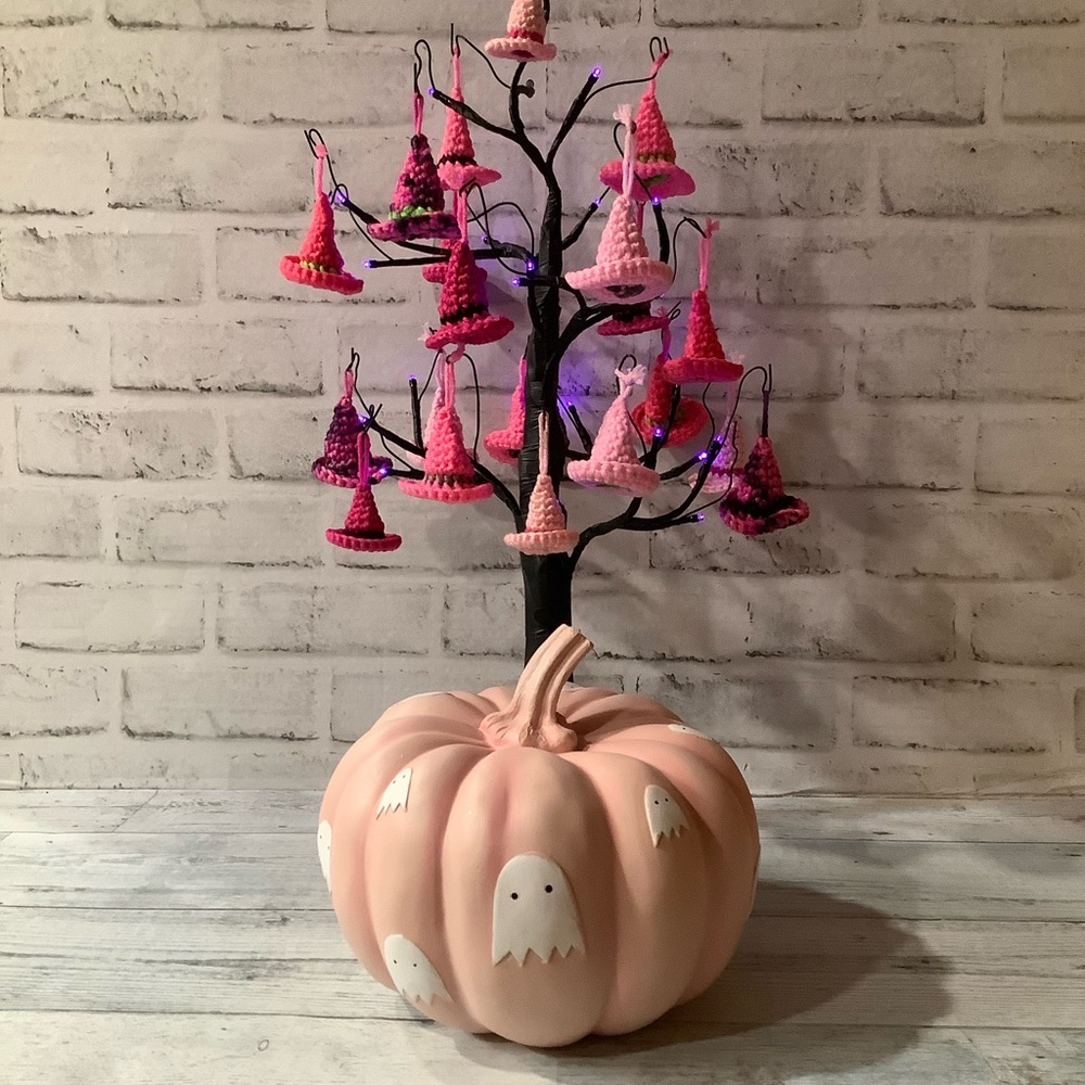 CANDY CORN LANE Pink Pumpkin With Ghost Motif